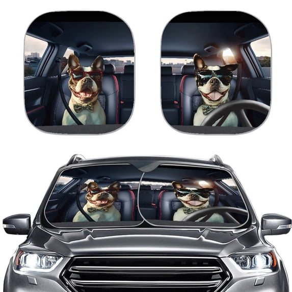 Bulopur Funny Dog Sun Shade for Car Windshield Sun Protection Windshield Visor Sun Shade Keep Car Interior Cool Automotive Sunvisor Protector Fit Most Vans Trucks SUVs, 2 Pcs