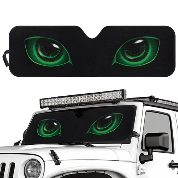 Bulopur Funny Eye Windshield Sun Shade for Jeep Wrangler Easy to Install Front Windshield Sunshade Heat Shield Sun Visor Suitable for Wrangler, Compass, Gladiator & Renegade