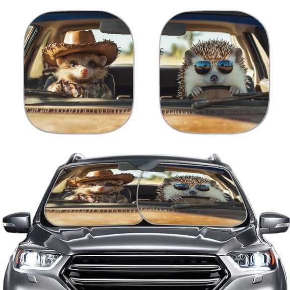 Bulopur Funny Hedgehog Sun Shade for Windshield Protect Harmful UV rays Car Windshield Sun Shade Cute Easy Use Vehicle Sun Visor Protector 2 Pack for SUVs Vans Trucks