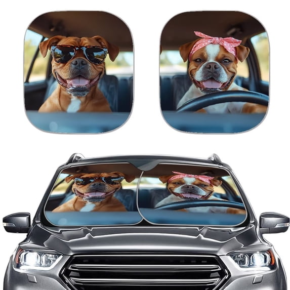 Bulopur Funny Pug Car Windshield Sun Shade Heat and UV Rays Protection Auto Windshield Sun Shade Easy to Use Automotive Interior Sun Protection Universal for Most SUVs Vans Trucks