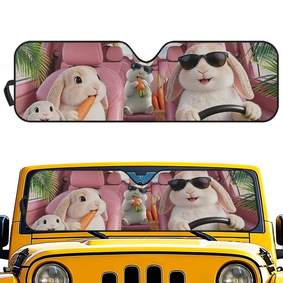 Bulopur Funny Rabbit Windshield Sun Shade for 2024 2025 Jeep Wrangler 4XE Frog Driving Foldable Windshield Sunshade Suitable for Wrangler, Compass, Gladiator & Renegade