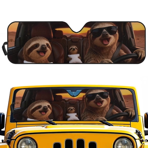 Bulopur Funny Windshield Sun Shade for 2018-2025 Jeep Wrangler JL JLU & 2020-2025 Jeep Gladiator Sloth Driving Front Window Sun Visor Blocks UV Rays Foldable Sunshade Keep Your Vehicle Cool