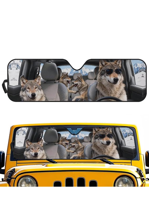 Funny Windshield Sun Shade for 2018-2025 Jeep Wrangler JL JLU & 2020-2025 Jeep Gladiator Wolf Front Window Sun Visor Blocks UV Rays Foldable Sunshade Keep Your Vehicle Cool