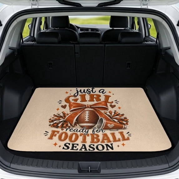 Bulopur Girl Football Bow Car Trunk Mat 29" x 39", Fall Football Print, All Weather Trunk Protection Cargo Liner, Non-Slip Waterproof Washable Cargo Mat for Women Drivers