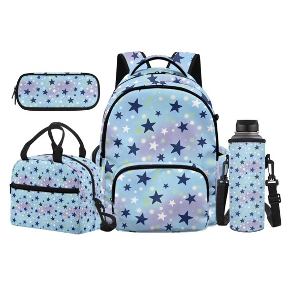 Bulopur Gradient Print Kids School Backpack Set 4 Pcs Breathable Waterproof Kids School Bag with Lunch Box, Pencil Case and Water Bottle Cover for Elementary Students