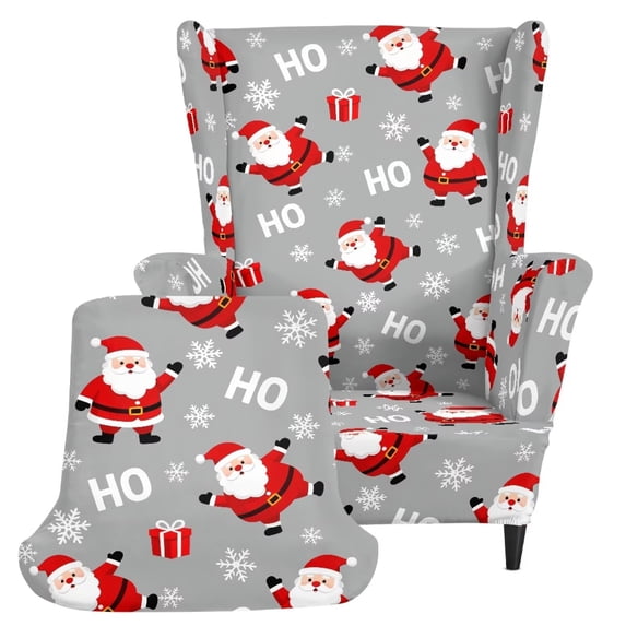 Bulopur Gray Santa Wingback Chair Covers 2Pcs, Christmas Stretch Furniture Protector for Family Gift