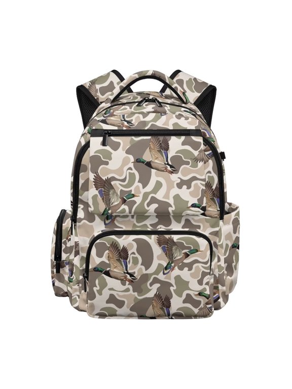 Green Camo Duck Kids Backpack for Boys Girls,Camouflage Hunting Print School Bag Lightweight/Breathable/Durable/Waterproof Multi-Pocket Book Bag for Elementary Students