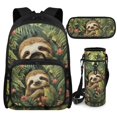 thumbnail image 1 of Bulopur Green Sloth Print Kids Backpack Set 4 Pcs Breathable Kids School Bag with Lunch Bag, Pencil Case and Water Bottle Cover for Rainforest Animal Lover Kids, 1 of 8