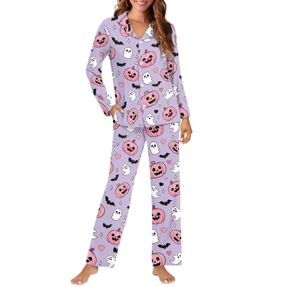 Bulopur Halloween Women 2 Piece Pajama Set Soft Cozy Long Sleeve Loungewear Casual Home Gift for Her