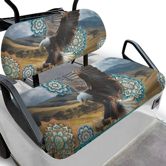 Bulopur Hummingbird Golf Cart Seat Covers for EZGO TXT RXV/Club Car DS Precedent Boho Floral Golf Cart Bench Cover and Backrest Cover Set, Easy to Install with Straps