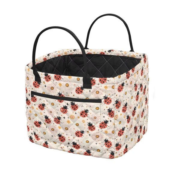 Bulopur Ladybug Print Quilted Laundry Basket for Bedroom Collapsible Storage Basket with Handles and Pocket Foldable Laundry Storage Box Shelf Bins Gift for Holiday