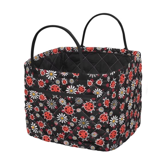 Bulopur Ladybug Quilted Laundry Basket with Handles Washable Storage Basket with Pocket Large Capacity Laundry Hamper for Nursery Organizer Storage Bin Gift for Friends