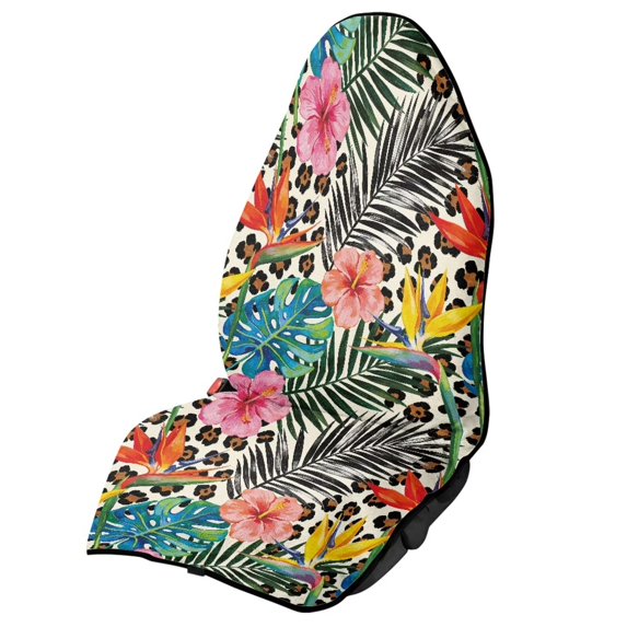 Bulopur Leopard Print Front Car Seat Towel Tropical Soft Breathable Seat Protector for Beach Non-Slip Towel for Summer Car Decor Fit SUV Sedan Truck