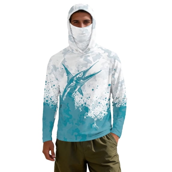 Bulopur Men's Lightweight Sun Protection Hoodie Teal Splash Print Long ...