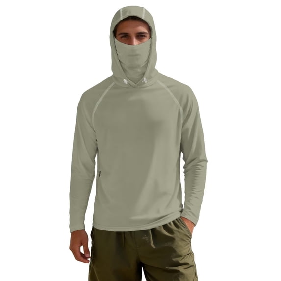 Bulopur Men’s Long Sleeve Fishing Hoodie with Face Cover, UV Protection Quick Dry Shirt in Solid Green for Camping, Lake Trips and Outdoor Activities