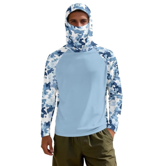 Bulopur Men's UPF 50+ Fishing Hoodie Camo Hunting Fish Print Long Sleeve Sun Protection Shirt with Breathable Face Mask for Outdoor Hiking Running