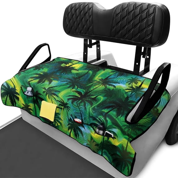 Bulopur Palm Tree Club Car Golf Cart Seat Covers Soft Golf Cart Seat Towel Blanket with 4 Front Pockets& Nonskid Bottom Fits for EZGO, Yamaha, Club Car