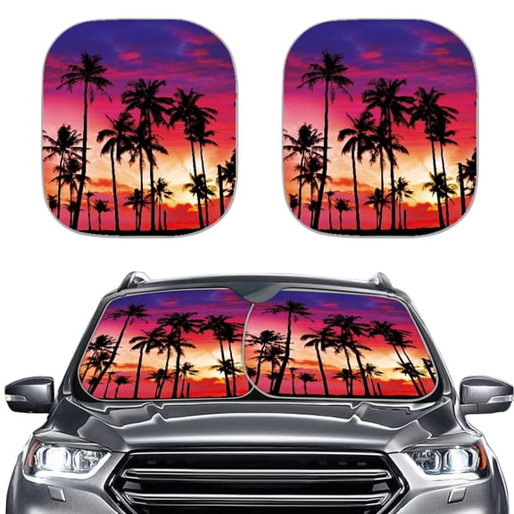 Bulopur Palm Tree Sun Shade for Car Windshield Prevent UV Rays Auto Windshield Sun Shade Keep Car Interior Cool Car Front Window Shade 2 Pcs Auto Decoration for Most Cars
