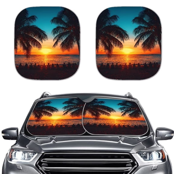 Bulopur Palm Tree Sunset Windshield Sun Shade Block UV Rays Sun Visor for Car Windshield Universal Size Front Window Shield Blocker Screen Visor Protector Cover for Most Cars