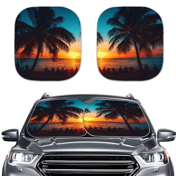 Bulopur Palm Tree Sunset Windshield Sun Shade Sun Protection Windshield Visor Sun Shade Keep Car Interior Cool Automotive Sunvisor Protector for Most SUVs Vans Trucks, 2 Pieces