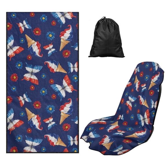 Bulopur Patriotic Front Car Seat Cover Towel for Women French Flag Multifunctional Car Seat Protector with Storage Bag for Beach Summer Washable Fit SUV Sedan Truck 1pcs