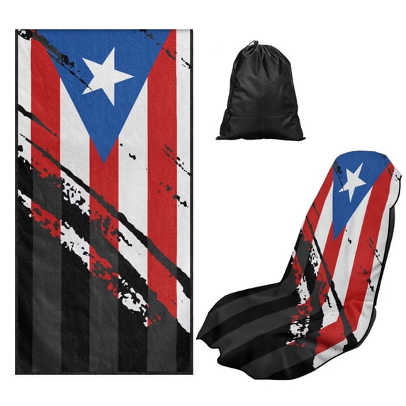 Bulopur Patriotic Front Car Seat Towel for Men Puerto Rican Flag Multifunctional Car Seat Sweat Protector with Storage Bag for Summer Holiday Washable Fit SUV Sedan Truck 1pcs