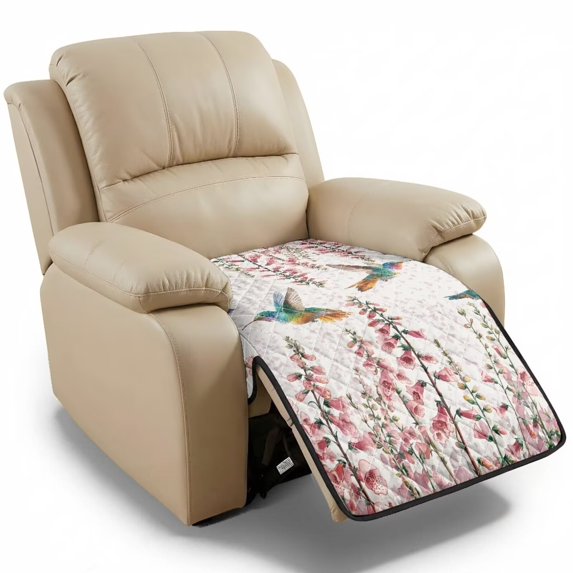 Bulopur Pink Hummingbird Quilted Recliner Covers Washable Non Slip Reclining Chair Covers Armless Decorative Cover for Living Room