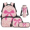 thumbnail image 1 of Bulopur Pink Leopard Bow Kids Backpack Set 4 Pcs Trendy Girly Book Bag with Lunch Bag, Pencil Case and Water Bottle Cover for 6-12 Years Old Elementary Girls, 1 of 8