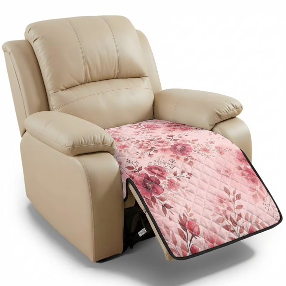 Bulopur Pink Rose Quilted Recliner Covers Washable Reclining Couch Slipcovers Non Slip Armless Sofa Cover for Living Room Home Decor