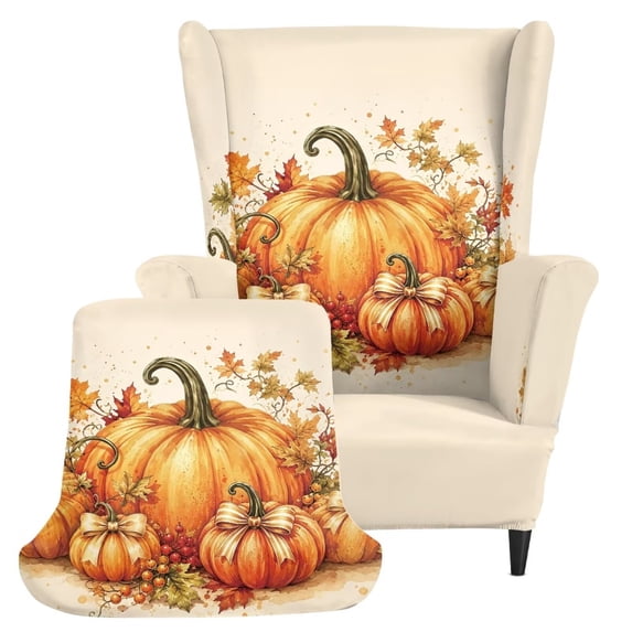 Bulopur Pumpkin Harvest Wingback Chair Covers 2Pcs, Fall Stretch Slipcovers for Living Room Guest Room