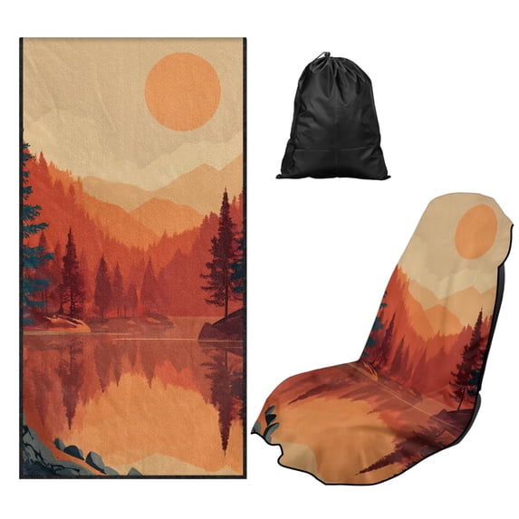 Bulopur Retro Front Car Seat Towel for Men Autumn Mountain Multifunction Sweat Carseat Protector with Storage Bag for Camping Soft Athletic Towel Fit SUV Sedan Truck