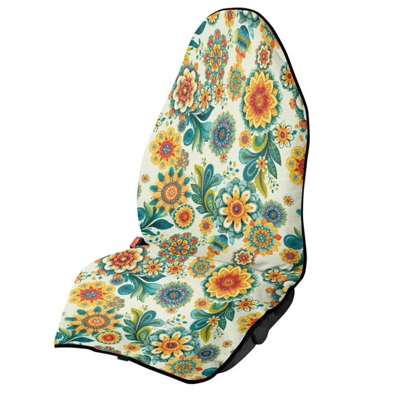 Bulopur Retro Front Car Seat Towel Universal Soft Breathable Seat Protector Boho Floral Non-Slip Towel for Car Decor Fit SUV Sedan Truck