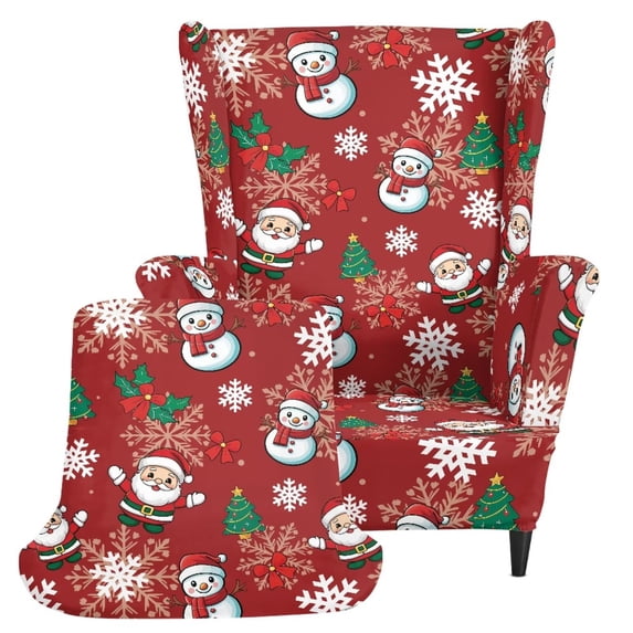 Bulopur Santa Candy Wingback Chair Covers 2Pcs, Bright Christmas Stretch Covers for Living Room Party