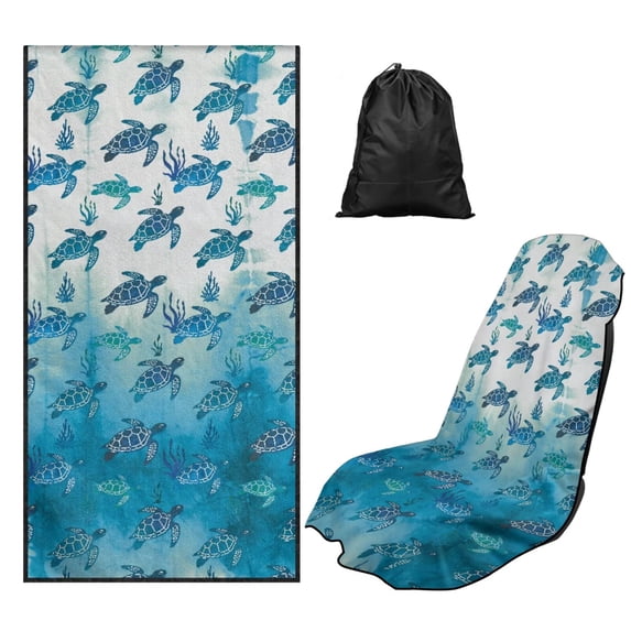 Bulopur Sea Turtle Front Car Seat Towel for Men Breathable Sweat Carseat Protector with Storage Bag for Beach Vacation Soft Fit SUV Sedan Truck 1pcs