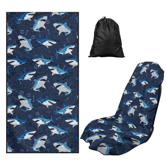 Bulopur Shark Front Car Seat Cover Towel for Men Skull Decorative Car Seat Protector with Storage Bag for Vacation Running Portable Fit SUV Sedan Truck 1pcs