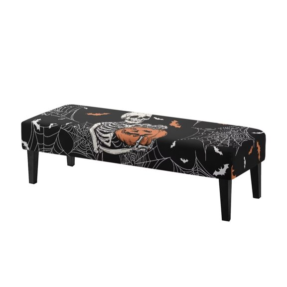 Bulopur Skeleton Spider Web Halloween Stretch Bench Cover Non Slip Dining Bench Slipcover Easy To Install Removable Halloween Decor for Kitchen Bedroom