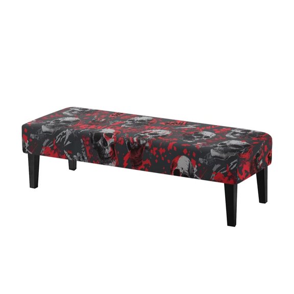 Bulopur Skull Halloween Stretch Bench Cover Removable Dining Bench Slipcover Non Slip Fit Halloween Decor for Entryway Bench