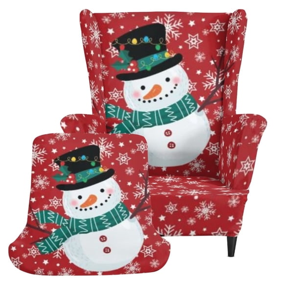 Bulopur Snowman Wingback Chair Covers 2Pcs, Stretch Snowflake Slipcovers for Christmas Living Room Decor