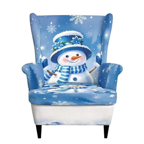 Bulopur Snowman Wingback Chair Covers 2Pcs, Stretch Winter Holiday Slipcovers for Small Apartment Chairs
