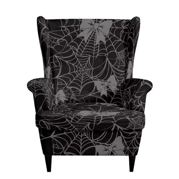 Bulopur Spider Web Wingback Chair Covers 2Pcs, Stretch Elastic Halloween Slipcovers with Bow Design
