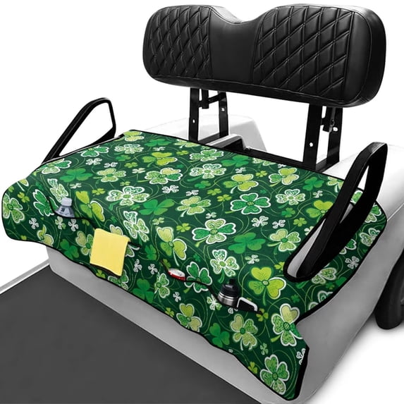 Bulopur St. Patrick's Day Waterproof Golf Cart Seat Covers Washable Golf Cart Seat Towel Blanket with 4 Front Pockets& Nonskid Bottom Fits for EZGO, Yamaha, Club Car