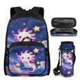 thumbnail image 1 of Bulopur Starry Cloud Axolotl Print Kids Backpack Set 4 Pcs Waterproof Kids School Bag with Lunch Box, Pencil Case and Water Bottle Cover for Axolotl Lovers Young Girls, 1 of 8