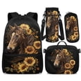thumbnail image 1 of Bulopur Sunflower Brown Horse Print Kids Backpack Set 4 Pcs Durable Breathable Kids School Bag with Pencil Case and Water Bottle Cover for Horse Lovers Kids, 1 of 8