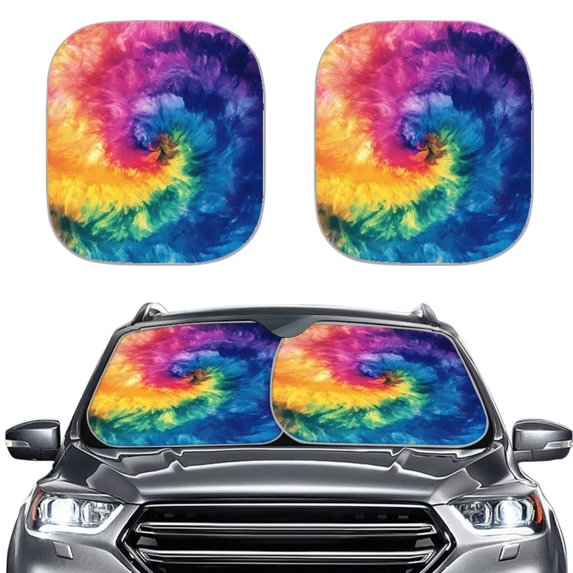 Bulopur Tie Dye Sun Shade for Car Windshield All Season Protection Sun Visor for Car Windshield Easy Use Front Window Shield Blocker Screen Visor Protector Cover for Most Cars, 2 Pcs