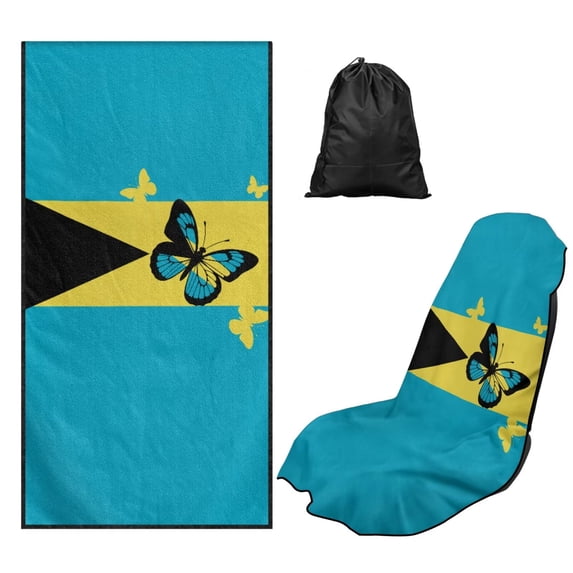 Bulopur Tropical Front Car Seat Towel for Women Bahamian Flag Breathable Car Seat Sweat Protector with Storage Bag for Beach Holiday Soft Fit SUV Sedan Truck 1pcs