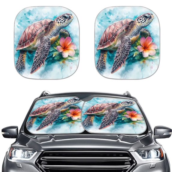 Bulopur Turtle Floral Car Sun Shade Windshield Prevent UV Rays Sun Protector for Car Windshield Easy to Store Front Window Sunshade Sun Visor Protector for Most Vans SUVs Trucks