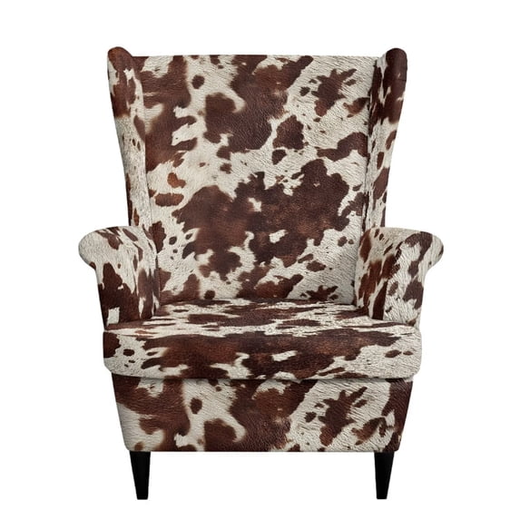 Bulopur Vintage Cow Print Wing Chair Cover Elastic Spandex Wingback Chair Slipcover Cow Print Furniture Protector for Country Home Decor