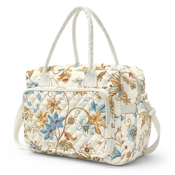 Bulopur Vintage Floral Quilted Lunch Bag for Women Retro Large Insulated Lunch Bag for Adult Soft Tote Bags for Work Picnic Gift for Dad