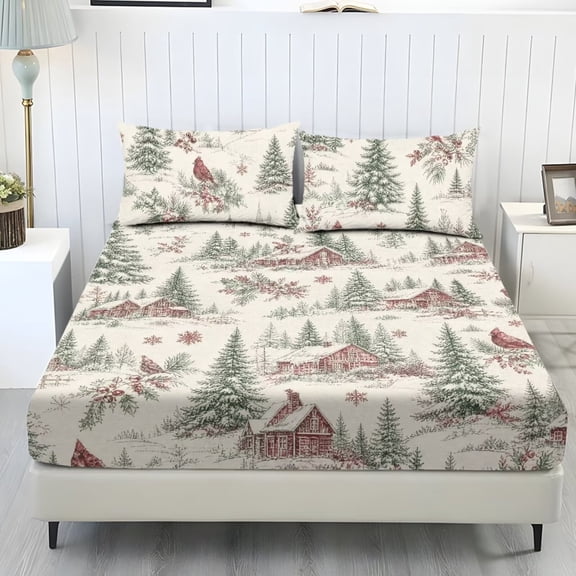 Bulopur Vintage Toile Full Size 3 Piece Sheet Set Breathable Cozy Bottom Bedsheet with All Around Elastic Full Size Bedding Sheet Set Gift for Friends