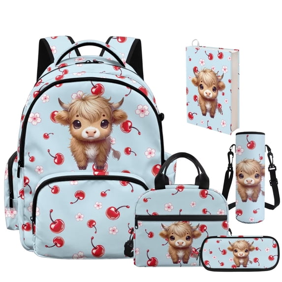 Bulopur Watermelon Capybara Print Kids Backpack Set 4 Pcs Durable Breathable Kids School Bag with Lunch Box, Pencil Case and Water Bottle Cover for Capybara Lovers Kids